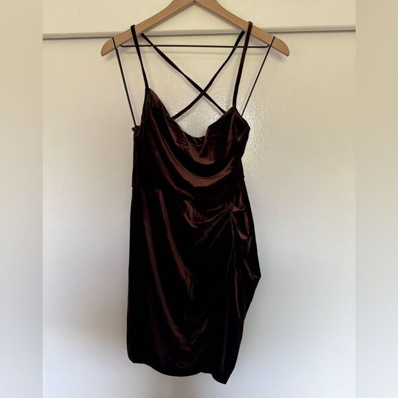 Amanda Uprichard Brown Velvet Mini Dress Medium - Picture 2 of 8